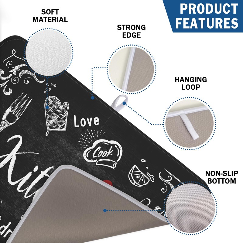 Kawani Black Coffee Bar Dish Drying Mats for Kitchen Counter