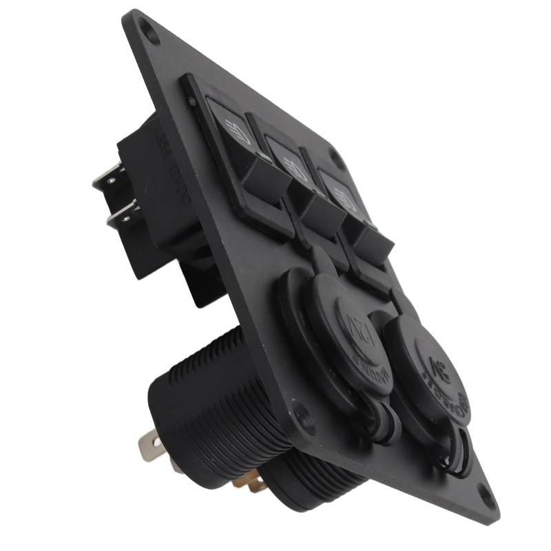 Car Marine 3+2combination LED Single Rocker Green Light Switch+Car Charger