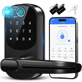 Keyless Entry Door Lock - Smart Door Handle Lock with Keypad - Smart Locks for Front Door - Electronic Door Lock - Fingerprint Door Lock with Code - Auto Lock for Exterior Door,Home(Matte Black)