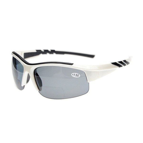 Eyekepper TR90 Unbreakable Sports Bifocal Half Rimless Sunglasses Baseball Running Fishing Driving Golf Hiking White Frame Grey Lens +2.5