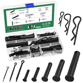 Keadic 67Pcs Flat Head Cotter Pins Assortment Kit Includes Single Hole Clevis Pin, Split Cotter Pins and R Clips, 11 Sizes Retaining Pins Cotter Pin Split Pin for Trailer Latch