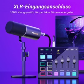 TONOR Gaming Audio Interface, Audio Mixer for Streaming, Podcasting, Studio Recording, 6.35 mm and XLR Channel, Sound Card with RGB Light Effects, for Gaming Streamers, Content Creators TX310