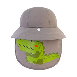 QKURT Kids Sun Hat UV Protection Summer Bucket Hat Beach Hat UPF50 Flap Cap with Removable Neck Cover Animal Printing for Boys and Girls 3-8 Years Grey