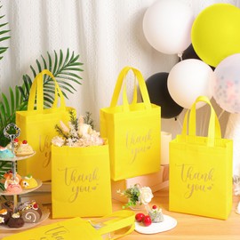 Sweetude 30 Pcs Thank You Gift Bags with Handles Bulk Reusable Goodie Bag Non Woven Foldable Handbag for Graduation Wedding Bridesmaid Gifts(10 x 8 x 4 Inch,Yellow)