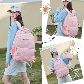 Robhomily Girls Backpack with Lunch Box for Elementary Middle School,17 inch Pink Lightweight Kids School Backpack with Lunch Bag Set for Teen Girls