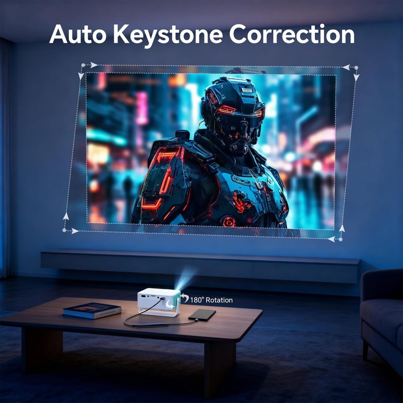 WOLFANG Mini Projector, Home Cinema Projector for Bedroom, Portable 1080P