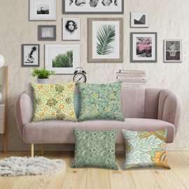 HOSTECCO Vintage Floral Cushion Covers 45x45 cm Pack of 4 Botanical Flowers Printed Pillow Cases Square Decorative Cushion Covers for Sofa Couch Office