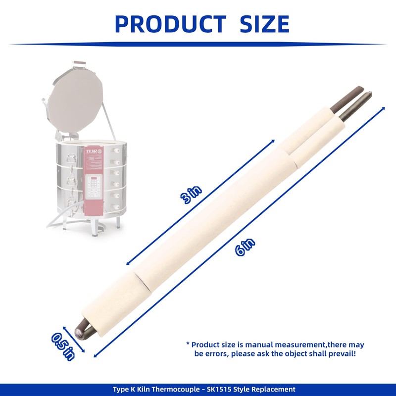 Kiln Thermocouple Type K, 6 Inch 8 Gauge Replacement Kiln