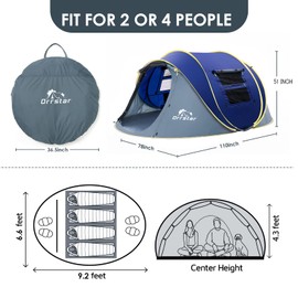 Orrstar Pop Up Tents for Camping 4 Person Waterproof Pop Up Tent Easy Up Setup Camping Tent 4 People 2 Big Doors Instant Tent Family