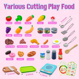 KKmon Kids Play Kitchen Accessories Set,36Pcs Stainless Steel Play Pots and Pans Sets for Kids,Toddler Pretend Cooking Playset with Play Food Set,Utensils Cookware Toys Gift for Girls Boys (Pink)