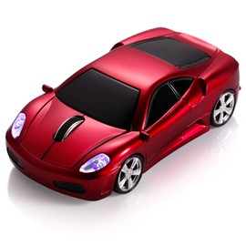 BKLNOG Sports Car Computer Mouse [Updated] with LED Headlights, 1600 DPI 2.4 GHz Wireless Mouse for PC & Mac, Red