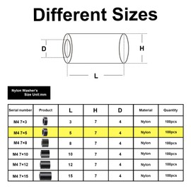 KINETOX Pack of 100 Spacer Sleeves M4 ABS Spacers Plastic (Black) Rubber Spacer Sleeves Plastic Insulation Spacers for M4 Screws 7 x 5 mm for Circuit Boards Electrically Insulating
