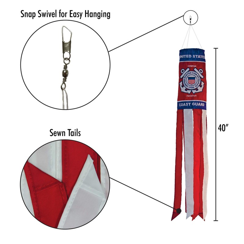 In the Breeze U.S. Coast Guard Windsock, 40-Inch,Red,Blue,White,6" W x