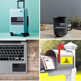 2 Pack Black US American Flag Sticker & 1 Pack Thin Blue Line US Flag Sticker & 1 Pack Dont Tread on Me Gadsden Flag Sticker Decal in Multiple Sizes, Waterproof Vinyl for Car Bumper, Helmet