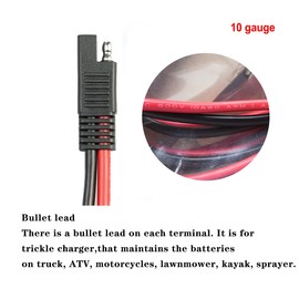 5 Pack 10 Gauge 2 Pin Quick Disconnect Polarized Wire Harness SAE Connector Bullet Lead Cable for Motorcycle Boat Car Tractor - 12in Red and Black Wire (5PCS 12IN 10GAUGE), 5PCS 10IN 10GAUGE