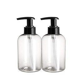 EZPro USA Clear Plastic Pump Bottles 8oz 2-Pack with Black Pump soap Dispenser