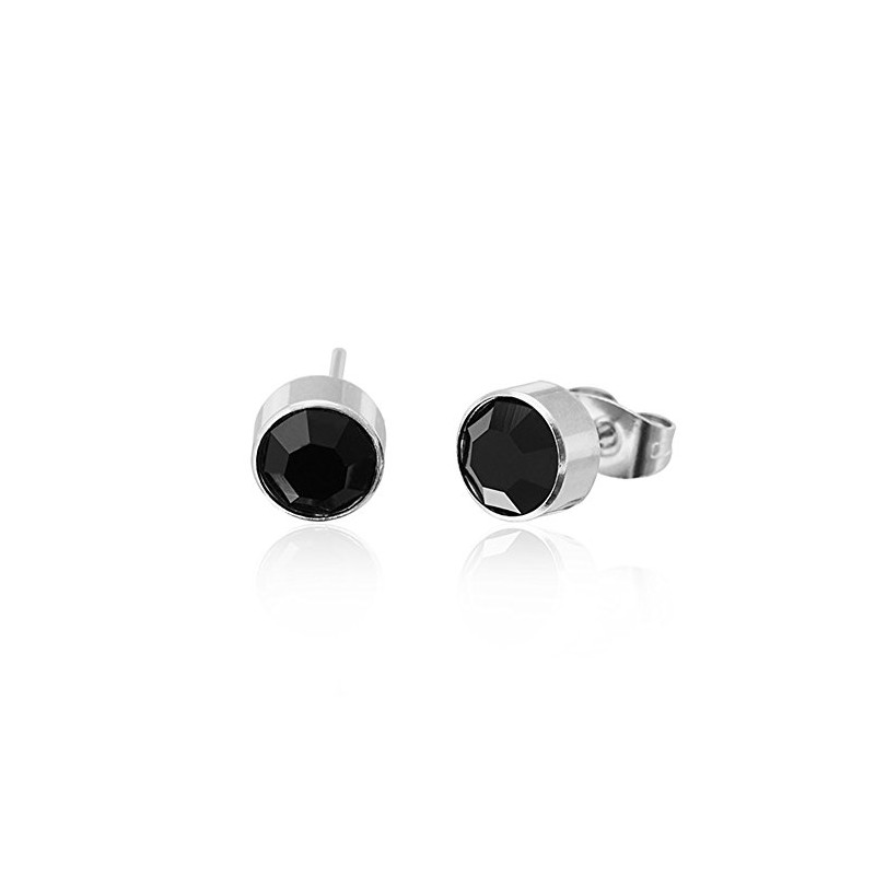 CHICNET Brass Stud Earrings Silver Glass Crystal Faceted 6 mm