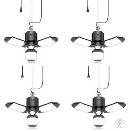 toberich 4 Pack Plug in Motion Sensor Garage Light - 8000LM Shop Light with 3 Modes, 3 Deformable LED Panels, 6500K Indoor Motion Sensor Light Bulb for Garage, Laundry Room, Basement