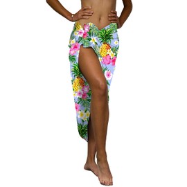 King Kameha Pareo hawaiano Funky Pareo de playa para mujer Casual Bikini Cover Up Muy fuerte Traje de baño Estampado Piña Flores, Cover-up - Piña de flores, color azul claro, 182 cm x 106 cm - BIG