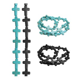 Acxico 2 pcs 16''Cute Little Mix Color Howlite Turquoise Side Ways Crosses Beads 12X16MM