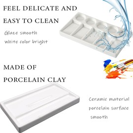 Watercolor Palette Tray 10 Wells White Rectangle Ceramic Artist Paint Palette Porcelain Watercolor Painting Palette for Watercolor Gouache Acrylic Oil Painting