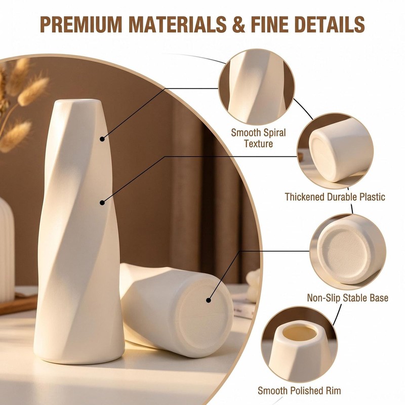 White Plastic Flower Vase with Narrow Neck