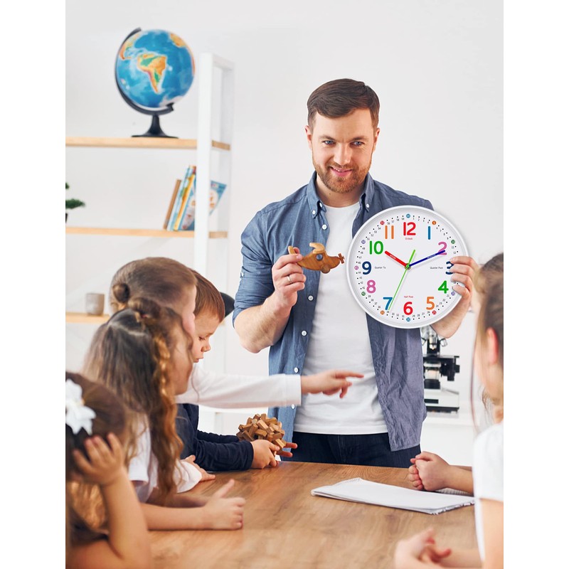 Kids Wall Clock: Telling Time Teaching Wall Clocks Silent Non-Ticking
