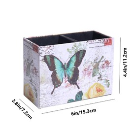 Decorative Remote Control Holder, Leather TV Remoter Caddy Storage Box Desktop Organizer Makeup Brush Pen Holder Storage Fits TV Remotes, Media Controllers, Office Supplies (Vintage Butterfly)