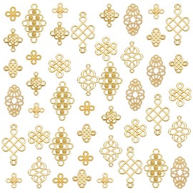 PH PandaHall 90pcs 9 Styles Knot Charms, Golden Chinese Knot Pendant Connectors Endless Knot Links Jewellery Findings for Jewellery Making New Year Earrings Bracelets Necklaces DIY Crafts