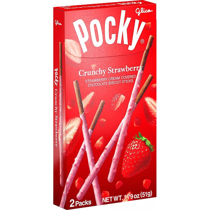 GLICO Pocky Crunchy Strawberry Covered Chocolate Biscuit Sticks 1.79 oz