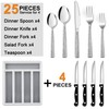E-far 24-Piece Silverware Set with Steak Knives and Organizer, Hammered