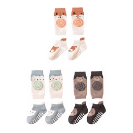 Baby Knee Pads for Crawling,3 Pairs Baby Knee Pads with Anti slip Foot Socks Baby Crawling Knee Pads Baby Anti Slip Knee Pads Crawling Socks Kneecap Kid Crawling Safety Floor Socks
