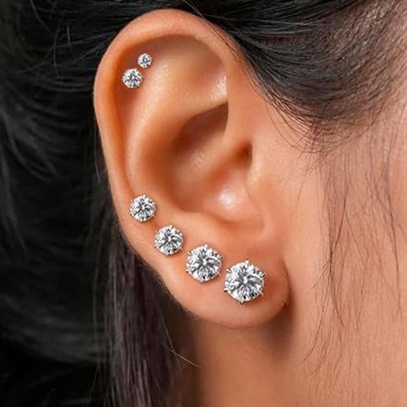 6Pcs Stud Earrings Set Hypoallergenic Cubic Zirconia Stud Flat Back