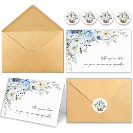 CYGGUN 25 Funeral Thank You Cards with Envelopes and Matching Stickers, Watercolor Rose Designs Sympathy Card 4x6 inch for Funeral Family Friends Loved Ones