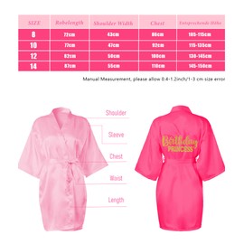 ASMIZ 7 Pcs Girls Birthday Squad Robes, Princess Robe Spa Party, Satin Kimono Robe for Girls Women for Birthday Sleepover Washing Shower (SIZE 12)