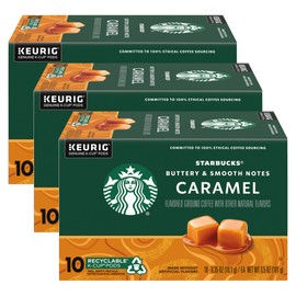 Starbucks Flavored Coffee K-Cup Pods, Caramel Flavored Coffee, Made without Artificial Flavors, Keurig Genuine K-Cup Pods, 10 CT K-Cups/Box (Pack of 3 Boxes)
