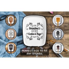 Ceramic Spoon Rest for Kitchen Stove Top Counter, Funny Welcome to Grandma's Kitchen White Spoon Holders for Grandma, Grandmother, Nana Cute Kitchen Decor Gift