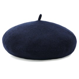 Women French Wool Beret Hats - Solid Color Classic Beanie Winter Cap(Navy Blue)