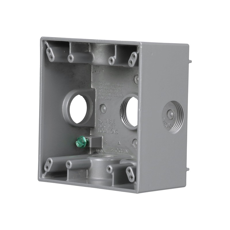 2-Gang Weatherproof Box, Seven 3/4 in. Threaded Outlets, Gray
