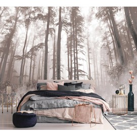 AFZEVEB-Forest Wallpaper Vintage Trees with Deer Wall murals for Bedroom 114"x74" (Not Peel and Stick)