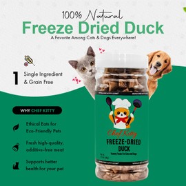 Chef Kitty Freeze-Dried Duck Treats for Cats & Dogs – 100% Human Grade, Single Ingredient, High-Protein, Healthy Snack – No Additives or Preservatives – 1.5oz - Inspected & Tested in USA