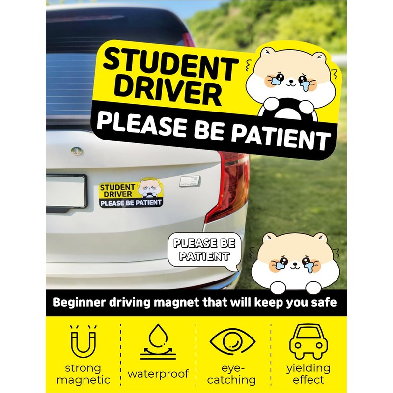Student Driver Car Magnet Cute Hamster - Weather - Resistant