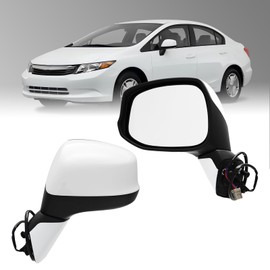 xingsichuang Left Driver Side Mirror For (2012 2013 2014 2015) HONDA CIVIC with Power Mirror Manual Folding丨Without Turn Signal Light Non-Heated Match to White Replace#76252TR0A01(3 Pins)