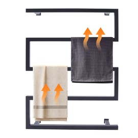 CUBELLIN Towel Warmer 90W Electric Heated Towel Rack 5 Bars Stainless Steel Towel Warmer Wall Mounted Waterproof Electric Heated Towel Rail for Bathroom, Black