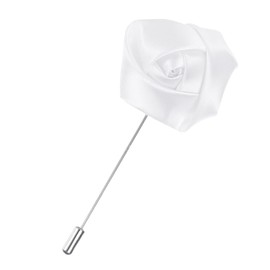 M METERXITY 1-Pack Flower Lapel Pins for Men, Rose Boutonnieres Pin Groom Boutonnieres for Wedding/Dance/Party, Men Lapel Pins for Suits Satin Flower Corsage [Pure White]