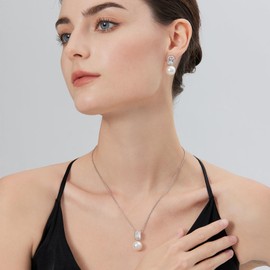 Jiahanzb Pearl Necklace Pearl Pendant Diamond Pearl Necklace for Women Sterling Silver Pearl Necklace for Women Cubic Zirconia Diamond Pearl Necklace 12mm White Pearl Necklace for Wedding Bridal