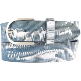 BELTINGER Women's Belt Made of Full Cowhide Leather Metal Look 4.0 cm Leather Belt Metallic Look 40 mm Shiny Belt for Women 4 cm, Blue / Silver