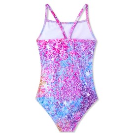 Bathing Suit for Girls 4t 5t Pink Colorful Stars Print Swimsuit with UPF Sun Protection Funny Cool One Piece Swimwear