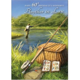 Brother in Law 60th Fishing Birthday Card - Medium Sized Card (A5 Size -148mm x 210mm) with Envelope