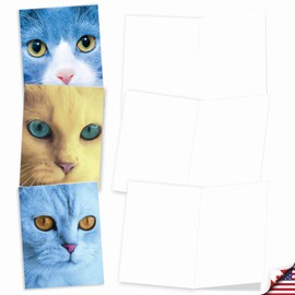The Best Card Company - 20 Adorable Cat Greeting Cards (4 x 5.12 Inch) - Blank Assortment (10 Designs, 2 Each) - Fancy Feline Faces AM7179OCB-B2x10